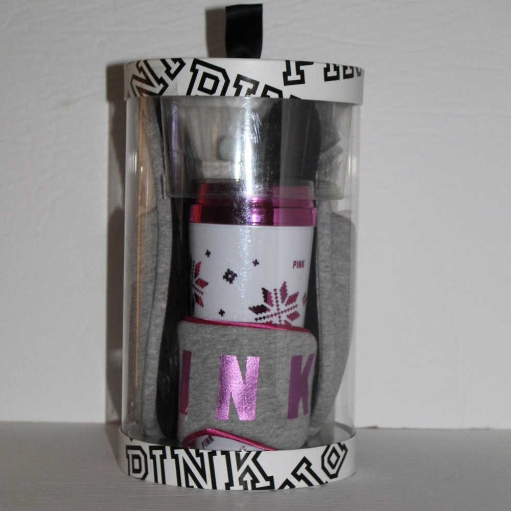 PINK Victoria's Secret Sleep Mask, Slippers Size 7-8 (M), and 16 oz. To go Mug